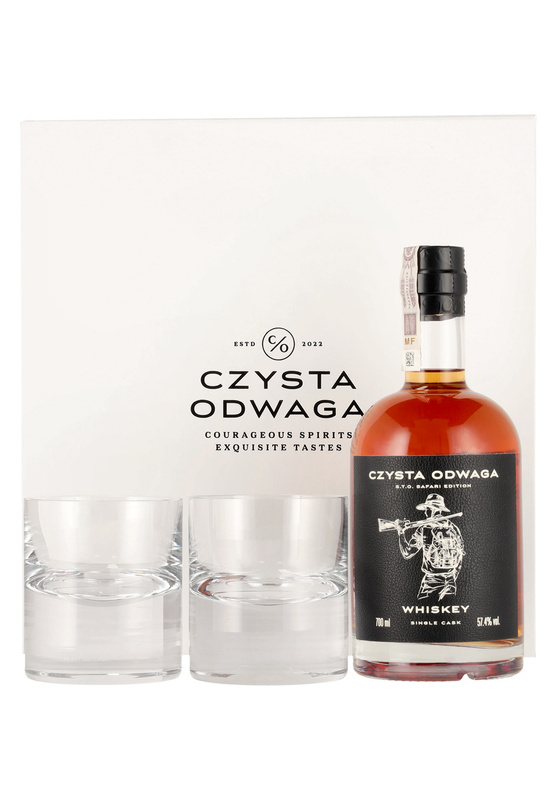 Zestaw Prezentowy Czysta Odwaga Whiskey Safari Edition - Single Cask i 2 szklanki do whiskey Krosno