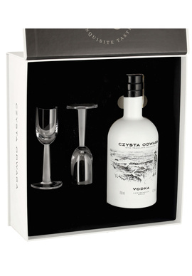 Zestaw prezentowy Czysta Odwaga - wódka chrzan-jabłko i kieliszki na nóżce